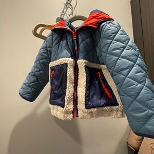 Mini Boden Blue Quilted Jacket with Red Accents